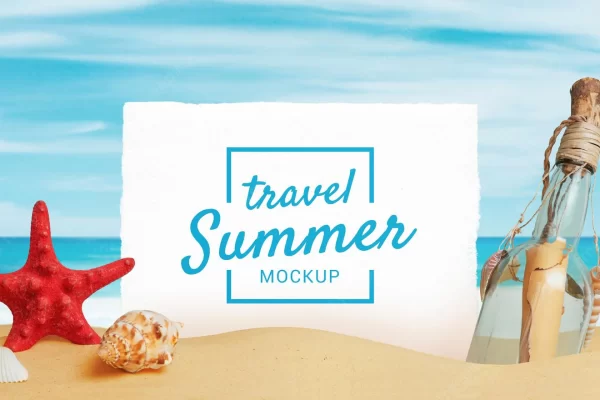 summer travel beach paper mockup